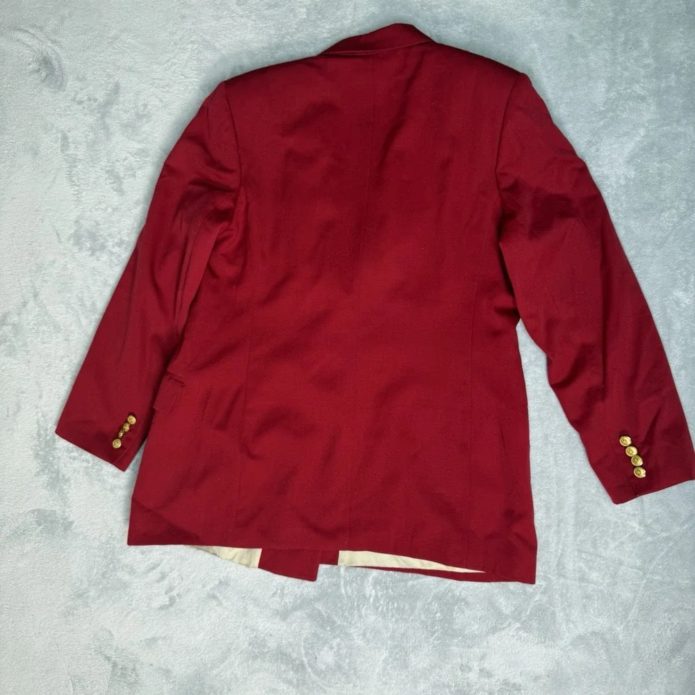 Vintage Brooks Brothers 100% Wool Skirt Suit Women 12 Red Gold Button USA